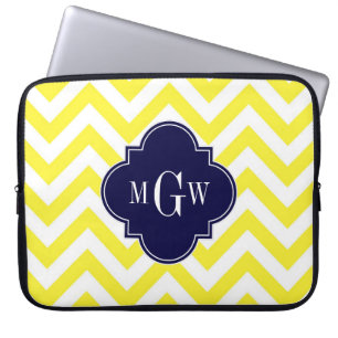 Gelbe Zickzack Navy-Quatrefolie 3 Monogramm Laptopschutzhülle