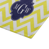 Gelbe Zickzack Navy-Quatrefolie 3 Monogramm Schneidebrett (Ecke)