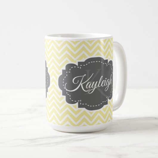 Gelbe Zickzack Personalisierte Kaffee-Tasse Kaffeetasse (VorderseiteRechts)