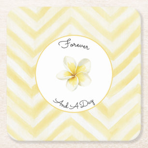 Gelbe Zickzack-Streifen-Plumeria-Blumenhochzeit Rechteckiger Pappuntersetzer