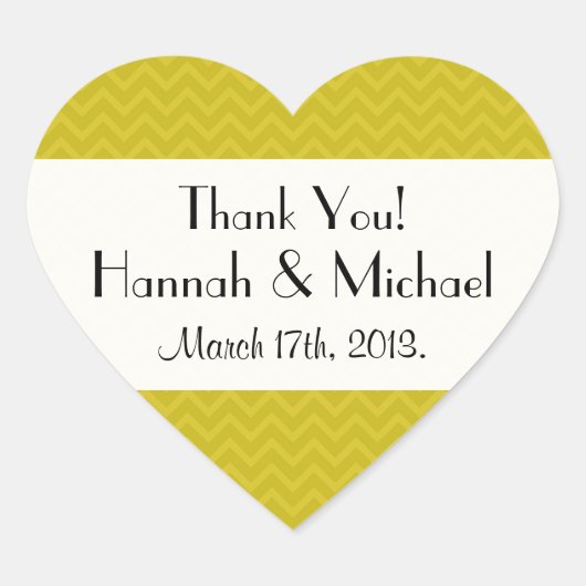 Gelbe Zigzag, gelb Zickzack, Hochzeit Herz-Aufkleber (Vorderseite)