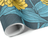 Gelbe Zinnien in dunkelblau Geschenkpapier (Rolleneckpunkt)