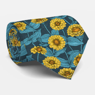 Gelbe Zinnien in dunkelblau Krawatte