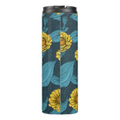 Gelbe Zinnien in dunkelblau Thermosbecher (Rückseite)