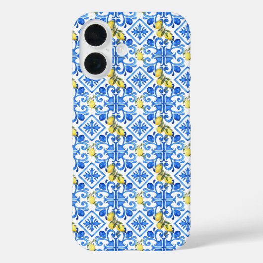 Gelbe Zitrone Blaue Fliese Case-Mate iPhone Hülle (Rückseite)