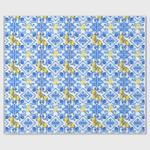 Gelbe Zitrone Blaue Fliese Geschenkpapier (Flach)