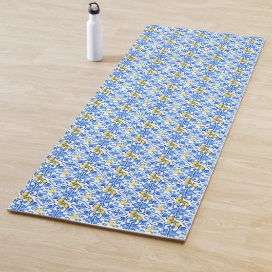 Gelbe Zitrone Blaue Fliese  Yogamatte (Beispiel)