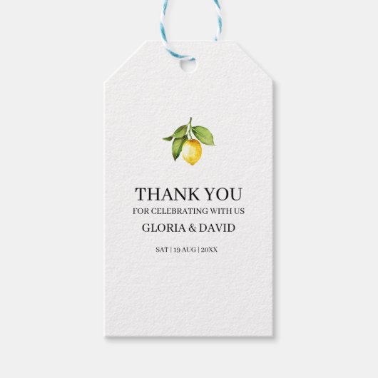 Gelbe Zitrone Moderne Gastgeschenk Hochzeit oder Geschenkanhänger (Vorderseite)