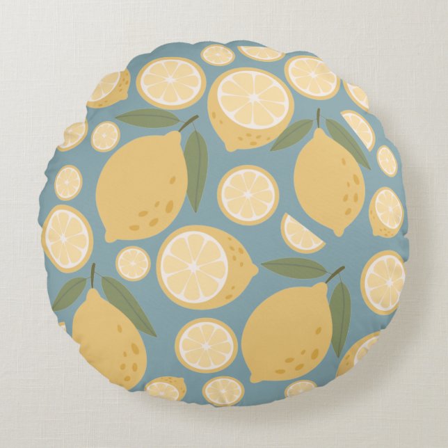 Gelbe Zitrone Nahtloses Muster Rundes Kissen (Vorderseite)