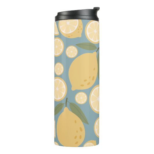 Gelbe Zitrone Nahtloses Muster Thermosbecher (Nach links gedreht)