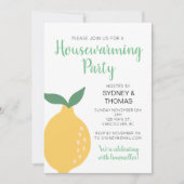 Gelbe Zitrone und Blätter Erwärmung Party Einladung (Vorderseite)