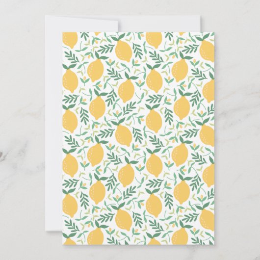 Gelbe Zitrone und Blätter Kinderdusche Einladung (Rückseite)
