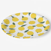 Gelbe Zitrone und grüne Blätter Pappteller (Schrägansicht)