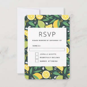 Gelbe Zitrone und grüne Limette Fruchtmuster RSVP Karte