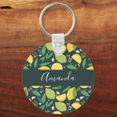 gelbe Zitrone und grüne Limone Frucht-Essensmuster Schlüsselanhänger (Vorderseite)