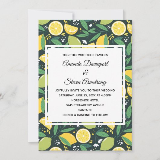 Gelbe Zitrone und Limone Fruchtmuster Hochzeit Einladung (Vorderseite)