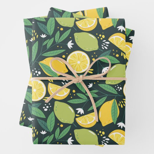 Gelbe Zitrone und Limones Fruchtmuster Geschenkpapier Set (Beispiel)