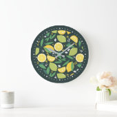 Gelbe Zitrone und Limones Fruchtmuster Große Wanduhr (Zuhause)