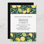 Gelbe Zitrone und Limones Fruchtmuster Grün Geburt Einladung (Vorne/Hinten)