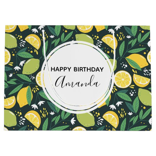 Gelbe Zitrone und Limones Fruchtmuster Grün Geburt Große Geschenktüte (Vorderseite)