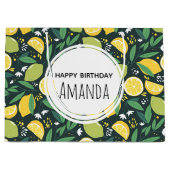 Gelbe Zitrone und Limones Fruchtmuster Grün Geburt Große Geschenktüte (Vorderseite)