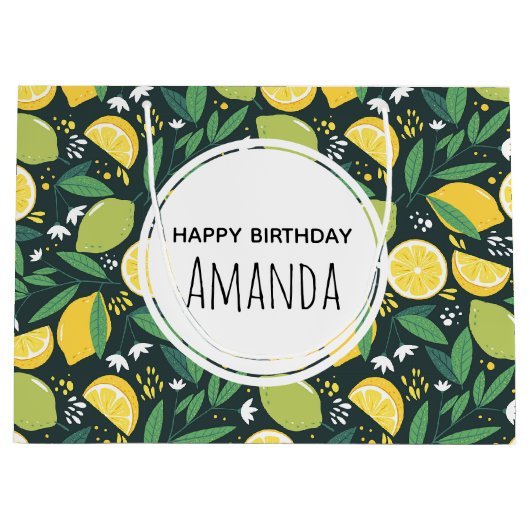 Gelbe Zitrone und Limones Fruchtmuster Grün Geburt Große Geschenktüte (Vorderseite)