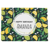 Gelbe Zitrone und Limones Fruchtmuster Grün Geburt Große Geschenktüte (Rückseite)