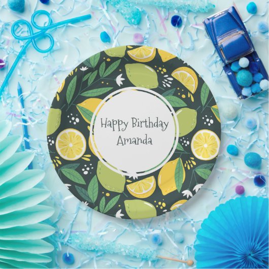 Gelbe Zitrone und Limones Fruchtmuster Grün Geburt Pappteller (Party)