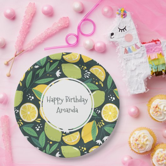 Gelbe Zitrone und Limones Fruchtmuster Grün Geburt Pappteller (Party)