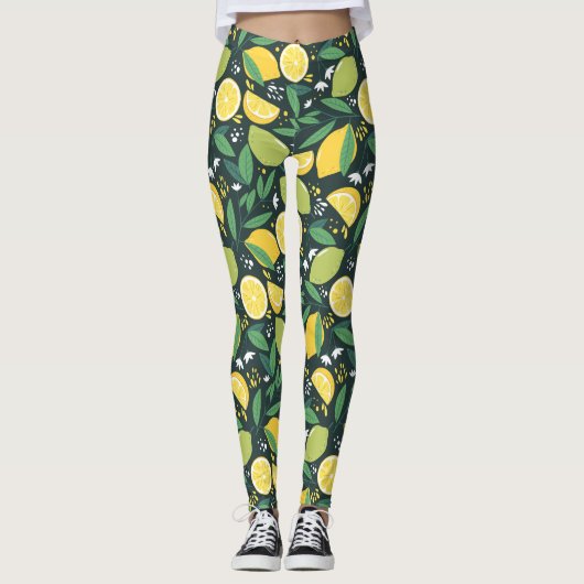 Gelbe Zitrone und Limones Fruchtmuster Leggings (Vorderseite)