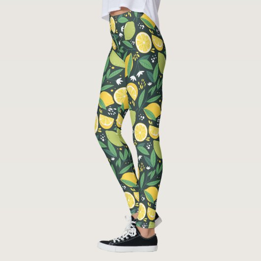 Gelbe Zitrone und Limones Fruchtmuster Leggings (Links)