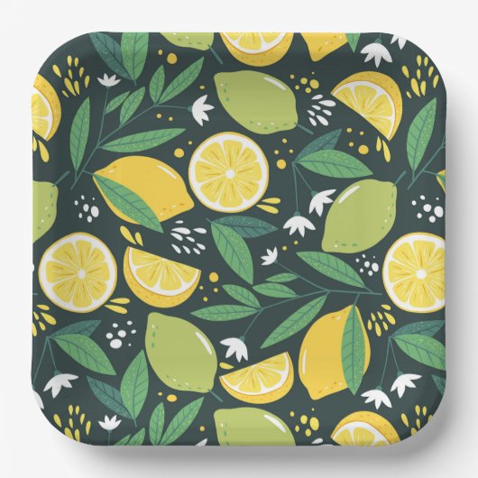 Gelbe Zitrone und Limones Fruchtmuster Pappteller (Vorderseite)