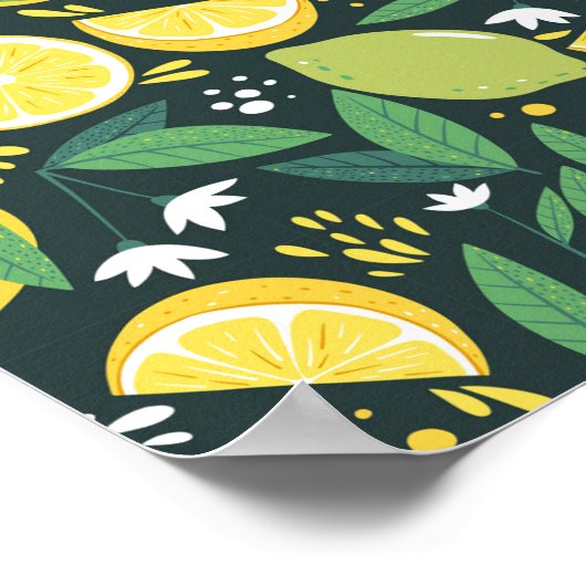 Gelbe Zitrone und Limones Fruchtmuster Poster (Ecke)