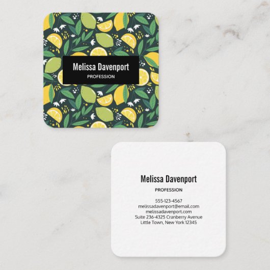 Gelbe Zitrone und Limones Fruchtmuster Quadratische Visitenkarte (Vorne/Hinten)