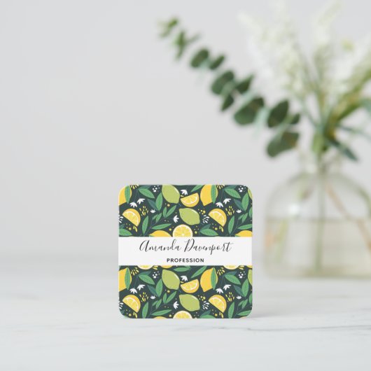 Gelbe Zitrone und Limones Fruchtmuster Quadratische Visitenkarte (Stehend Vorderseite)