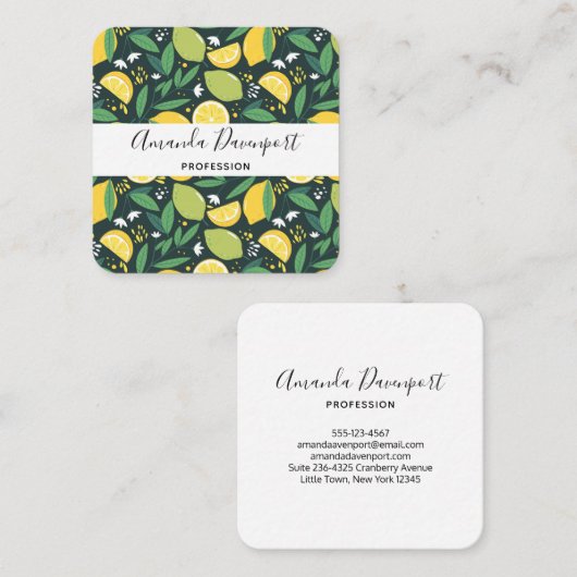 Gelbe Zitrone und Limones Fruchtmuster Quadratische Visitenkarte (Vorne/Hinten)