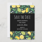 Gelbe Zitrone und Limones Fruchtmuster Save The Date (Vorderseite)