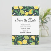 Gelbe Zitrone und Limones Fruchtmuster Save The Date (Stehend Vorderseite)