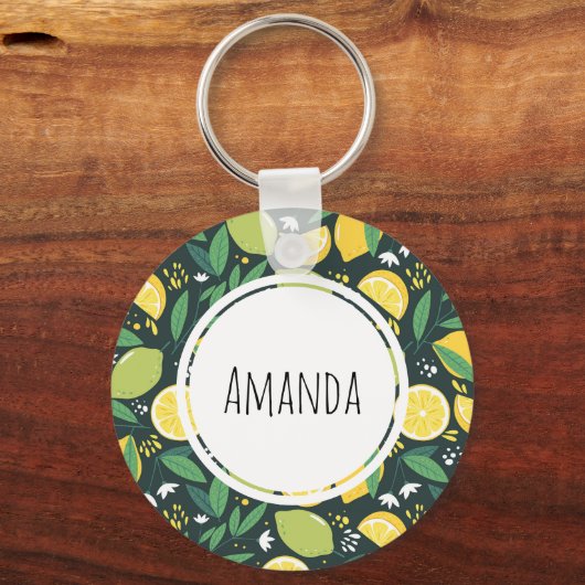 Gelbe Zitrone und Limones Fruchtmuster Schlüsselanhänger (Vorderseite)