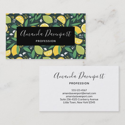 Gelbe Zitrone und Limones Fruchtmuster Visitenkarte (Vorne/Hinten)
