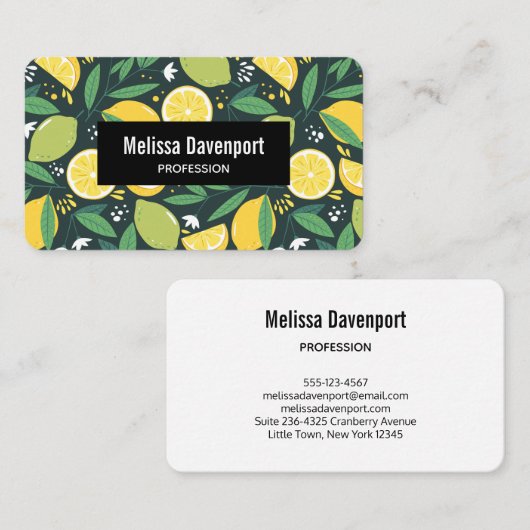 Gelbe Zitrone und Limones Fruchtmuster Visitenkarte (Vorne/Hinten)