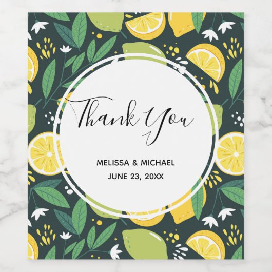 Gelbe Zitrone und Limones Fruchtmuster Weinetikett (Einzelnes Label)