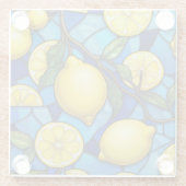 Gelbe Zitronen auf blauer gestanzter Glaskunst Glasuntersetzer (Rückseite)