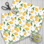 Gelbe Zitronen Blätter Weiße Blume Rustikal Seidenpapier