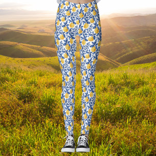 Gelbe Zitronen Blaue Blätter Mittelmeer Amalfi Leggings