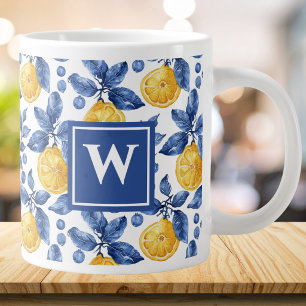 Gelbe Zitronen Blaue Mittelmeer- Amalfi-Initiale Jumbo-Tasse