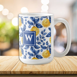Gelbe Zitronen Blaue Mittelmeer- Amalfi-Initiale Kaffeetasse