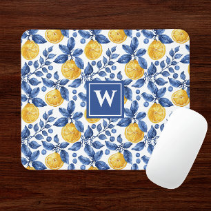 Gelbe Zitronen Blaue Mittelmeer- Amalfi-Initiale Mousepad