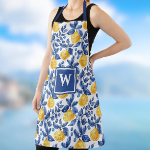 Gelbe Zitronen blaues Blattwerk mediterrane Amalfi Schürze
