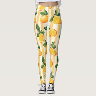 Gelbe Zitronen-Botanikdruck auf cremefarbenen Stre Leggings